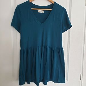Twigg + Feather Short Sleeve Peplum Tee Medium Dark Teal